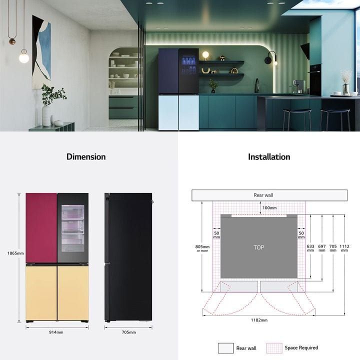 LG Glass Finish Refrigerator 527L, LED Doors, InstaView™, Smart Control With LG ThinQ® - Black - GR-A34FDMKJ