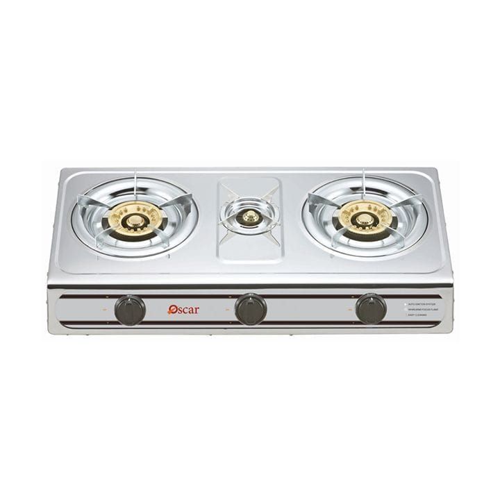 Oscar 3 Burner Stainless Steel Gas Table, Durable Stainless Steel Design And Reliable Performance - Silver - OGTSS3B