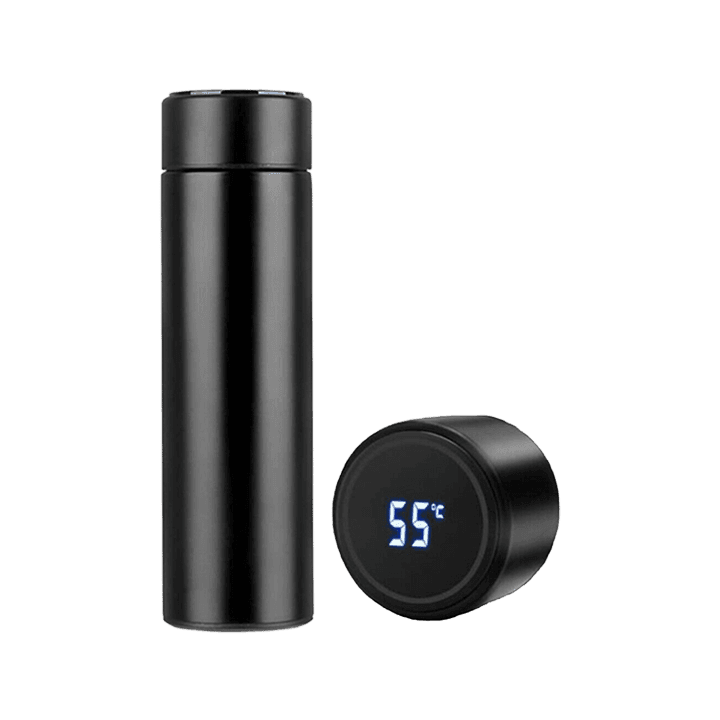 Vaccum Flask Printed with Your Personalized Design - Digital Temperature Water Bottle - Black