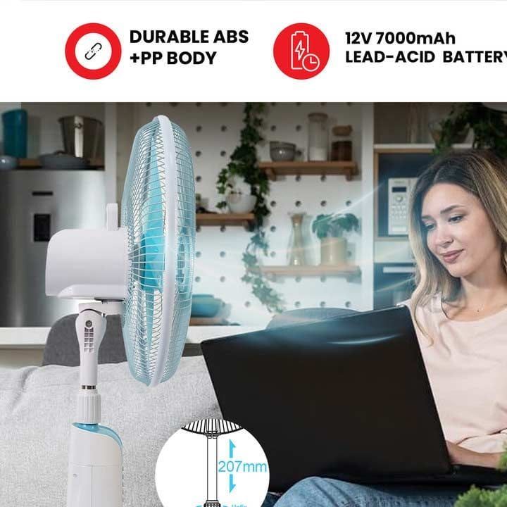 Clikon Rechargeable Fan 16″ – White with Blue |CK2056