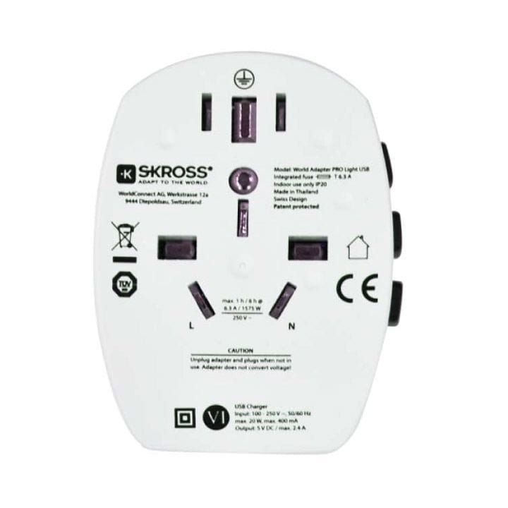 Personalized SKROSS Pro Light USB World Travel Adapter – Universal Plug for 200+ Countries, Dual USB Ports, Compact Swiss Design | PRO Light USB World