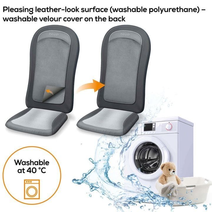Beurer MG-206 Seat Massager – Shiatsu Back Massage, 3 Massage Zones, Switchable Heat Function, Removable Neck Cushion - Grey