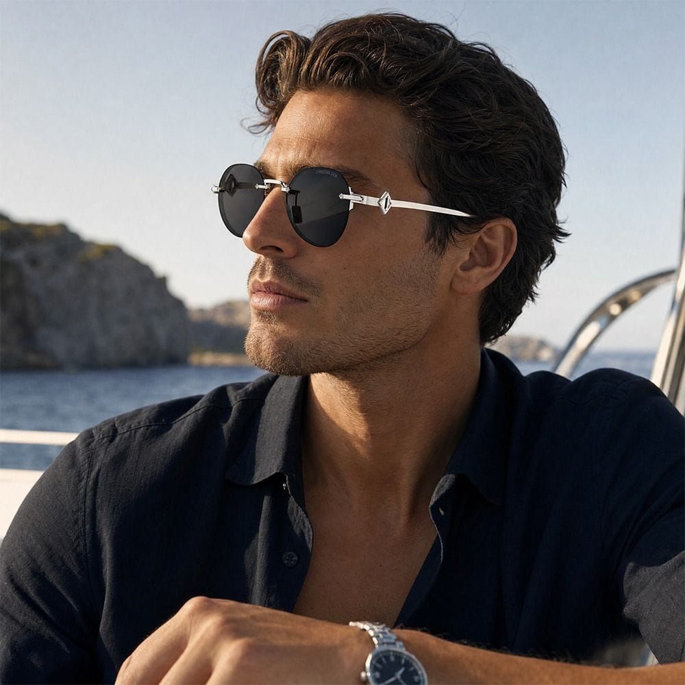 Dior Men DM40162F Pantos Sunglasses - Vintage-Inspired Jewelry Accents, UV Protection, Lightweight Metal Frame | 192337226793