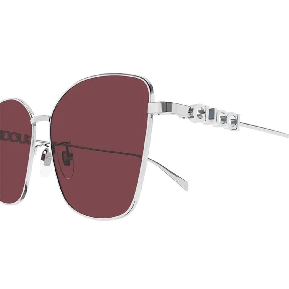 Gucci Women GG1805SA Cat-Eye Sunglasses – Full Rim Metal Frame, Bio Nylon Category 3 UV Lenses, Luxury Designer Eyewear | Silver/Red - 889652525983