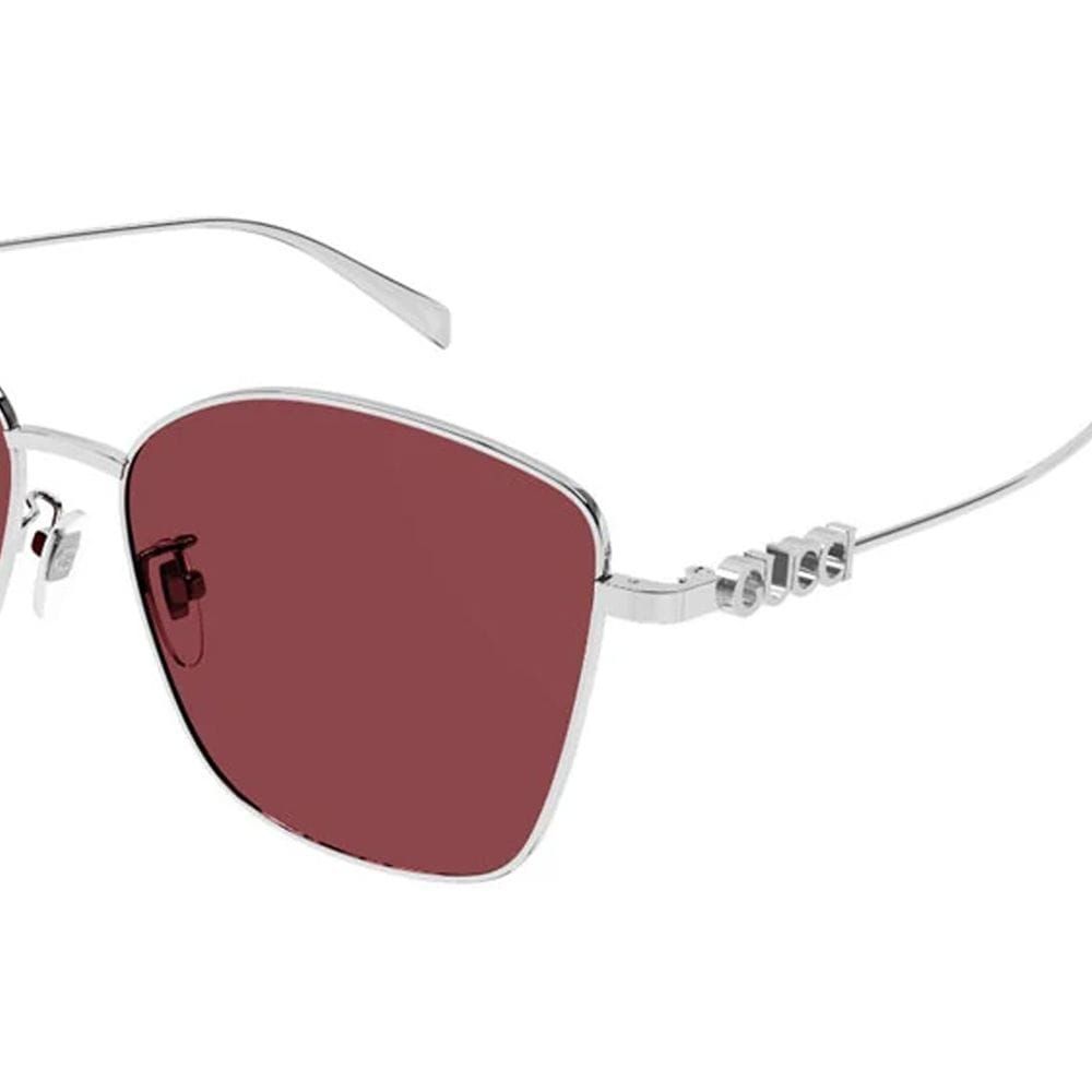 Gucci Women GG1805SA Cat-Eye Sunglasses – Full Rim Metal Frame, Bio Nylon Category 3 UV Lenses, Luxury Designer Eyewear | Silver/Red - 889652525983