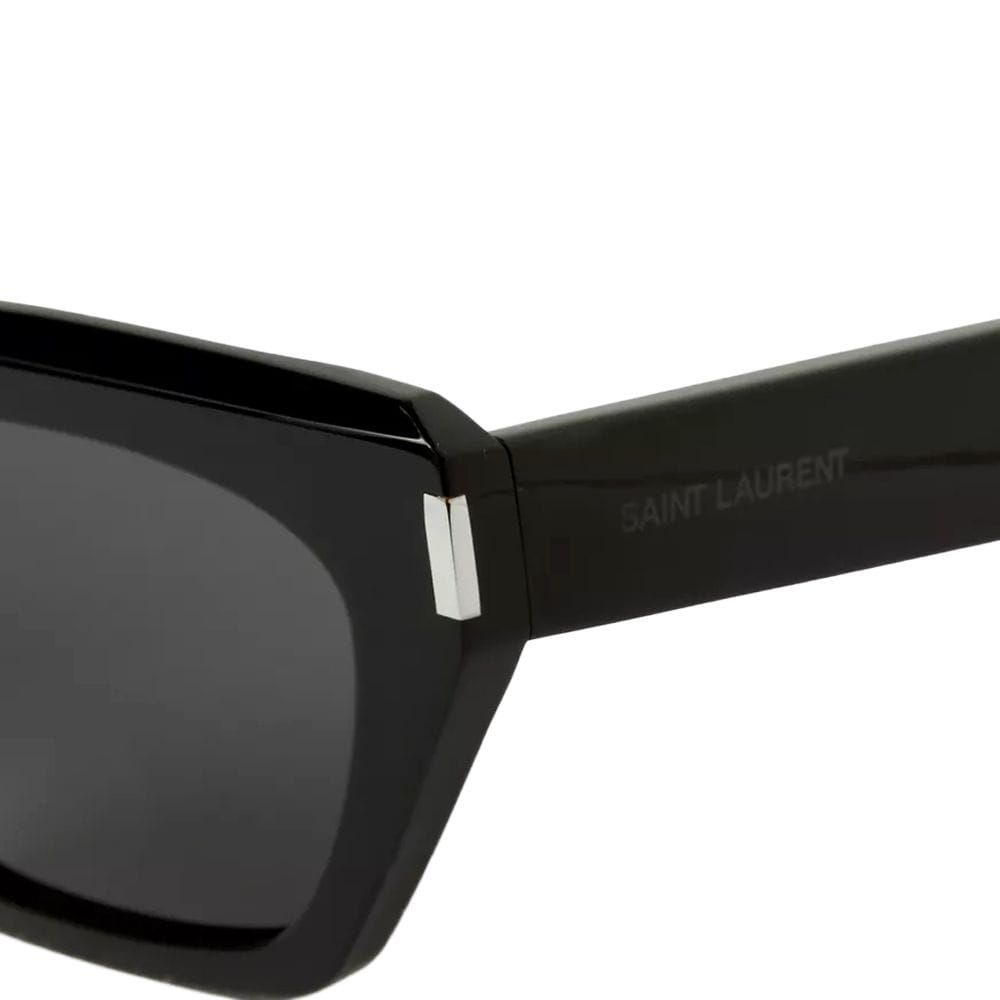 Saint Laurent SL 826 Cat-Eye Sunglasses – Engraved Logo Temples, Narrow Acetate Frame, UV Protection Lenses | Black/Black - 889652604947