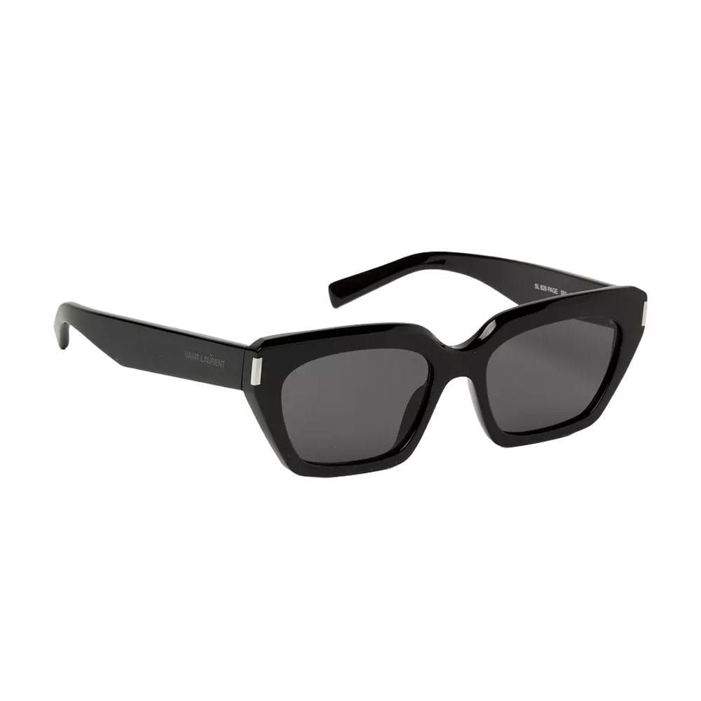 Saint Laurent SL 826 Cat-Eye Sunglasses – Engraved Logo Temples, Narrow Acetate Frame, UV Protection Lenses | Black/Black - 889652604947