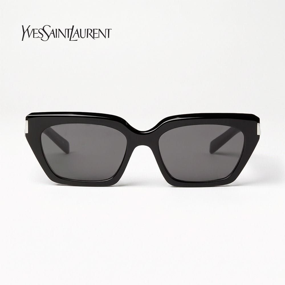 Saint Laurent Unisex SL 826 Cat-Eye Sunglasses - Engraved Logo Temples, Narrow Acetate Frame, UV Protection Lenses | Black/Black - 889652604947
