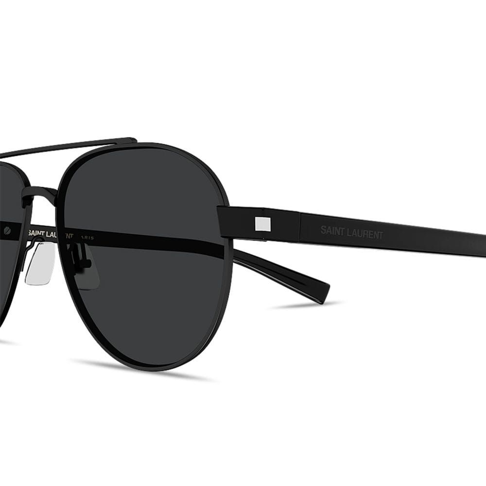 Saint Laurent Men SL 843 Pilot Sunglasses – Full Rim Metal Frame, Bio Nylon Category 3 UV Lenses, Engraved Logo Eyewear | Black/Black - 889652605845
