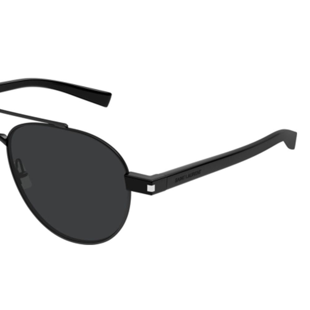 Saint Laurent Men SL 843 Pilot Sunglasses – Full Rim Metal Frame, Bio Nylon Category 3 UV Lenses, Engraved Logo Eyewear | Black/Black - 889652605845