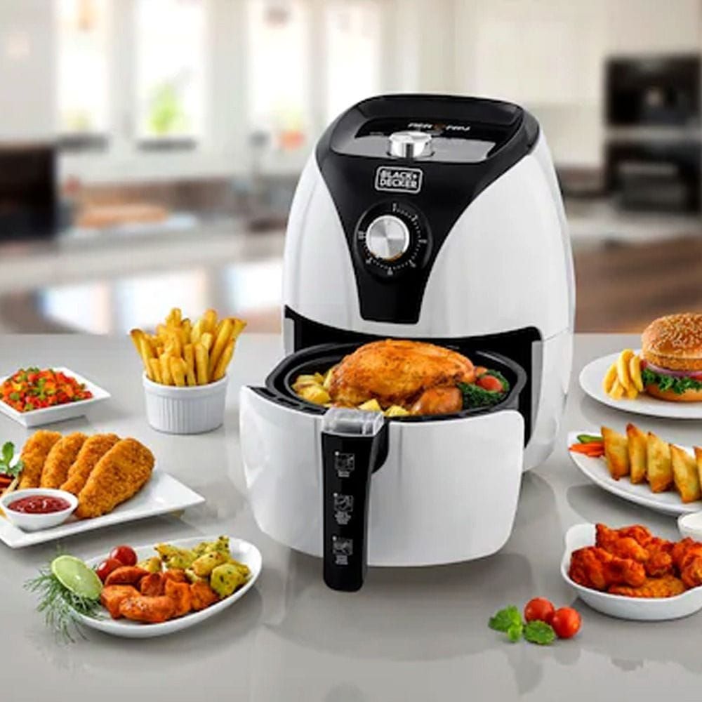 Black+Decker 3.5L Manual Air Fryer, 1.2kg Capacity, 1500W, Rapid Air Technology, Adjustable Temperature 80°–200°C, 30-Minute Timer | White | AF220-B5