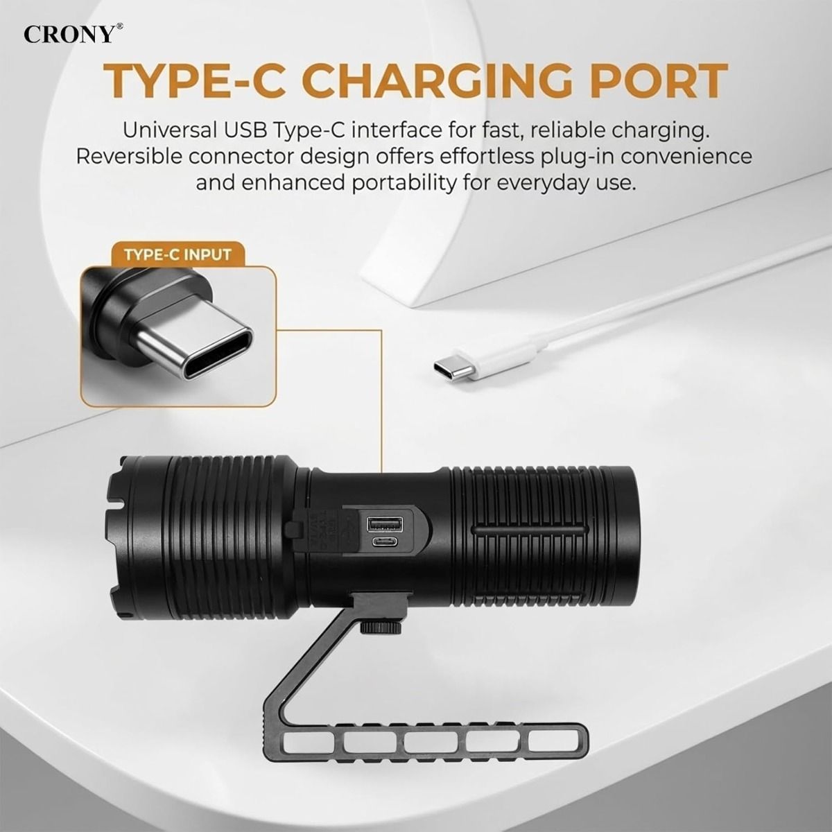 CRONY S2303 Rechargeable LED Tactical Flashlight, 3200 Lumens, 11 Modes, Zoomable Beam, LCD Display, IPX7 Waterproof