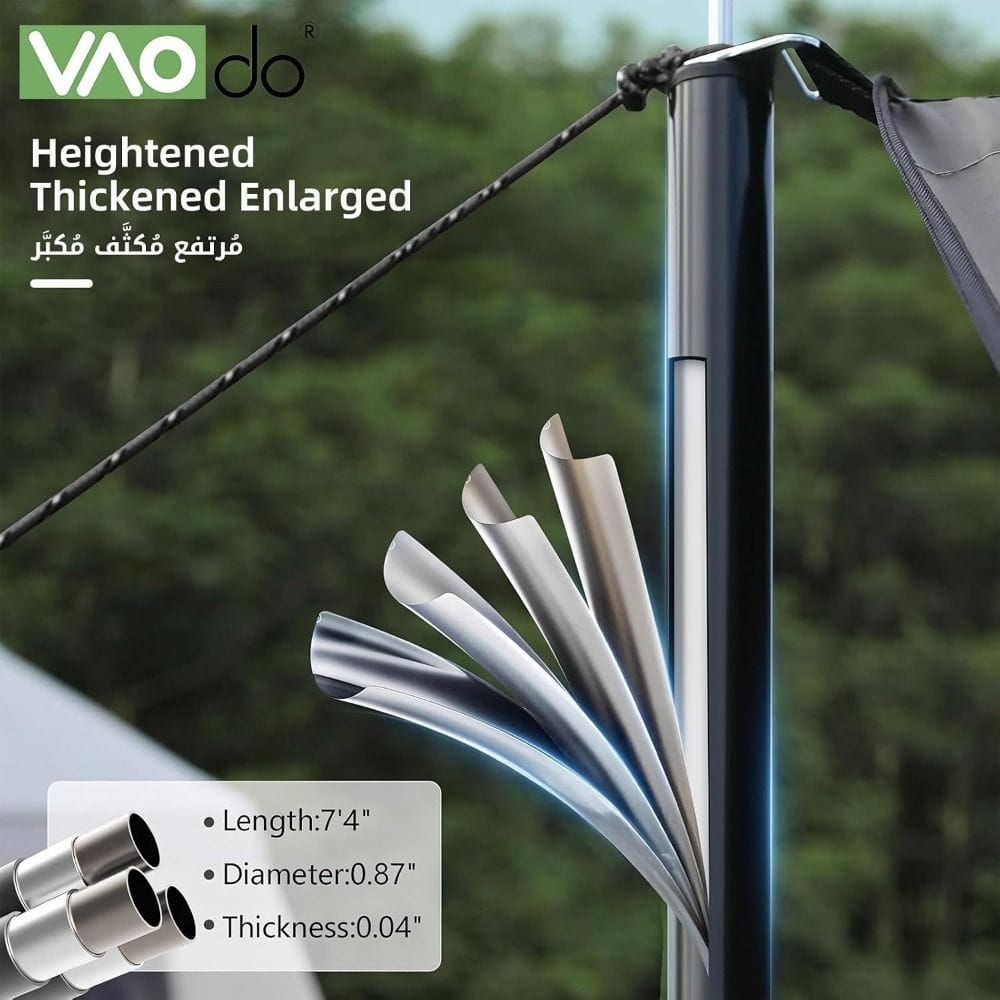 VAODO Large Camping Tarp with Poles, 3 x 4.5m Waterproof 210D Oxford Octagonal Canopy with Anti-UV Protection