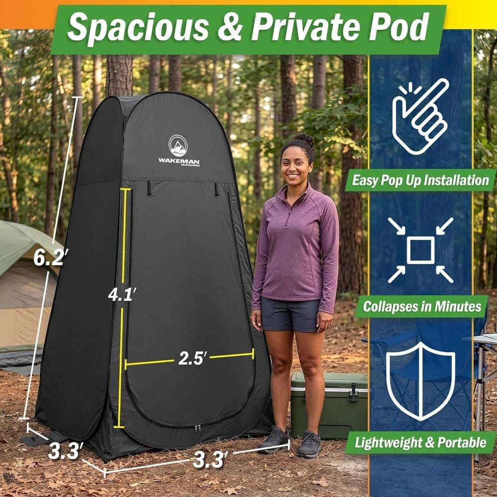 Wakeman Outdoors Portable Pop-Up Privacy Tent for Camping, Instant Shower, Changing Room and Portable Toilet Shelter